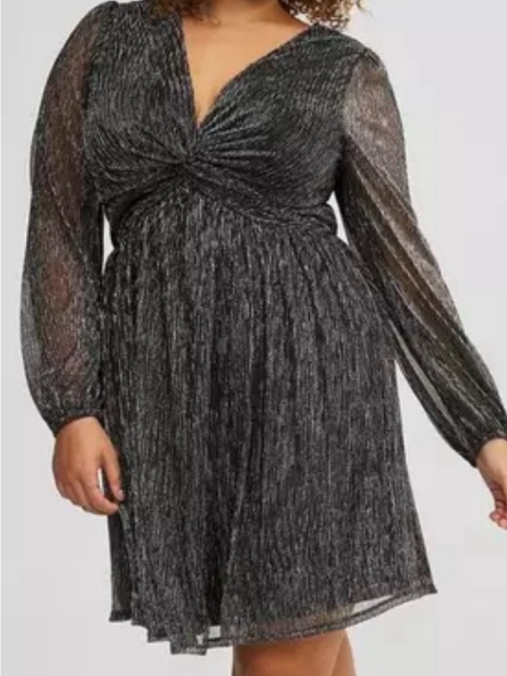 Torrid Metallic Sheer Long Sleeve Twist Front Dress in Black